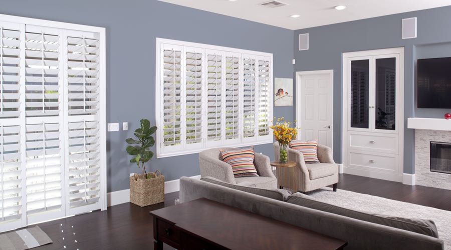 Faux Wood Shutters In pretty St. George Living Room